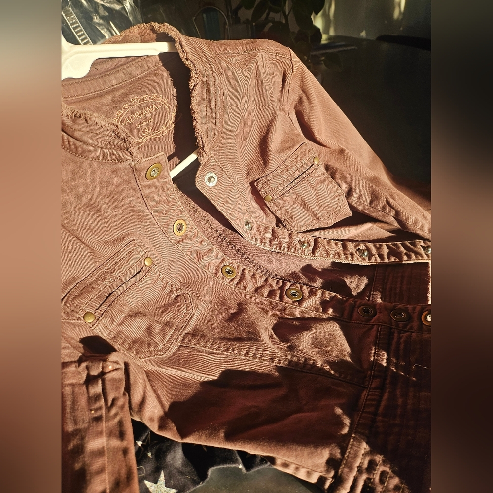 Brown Denim Jacket with Brass Buttons